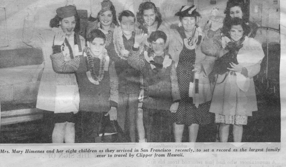 1946 Mother & 8 children arrive San Francisco via a Boeing 314 flying boat.